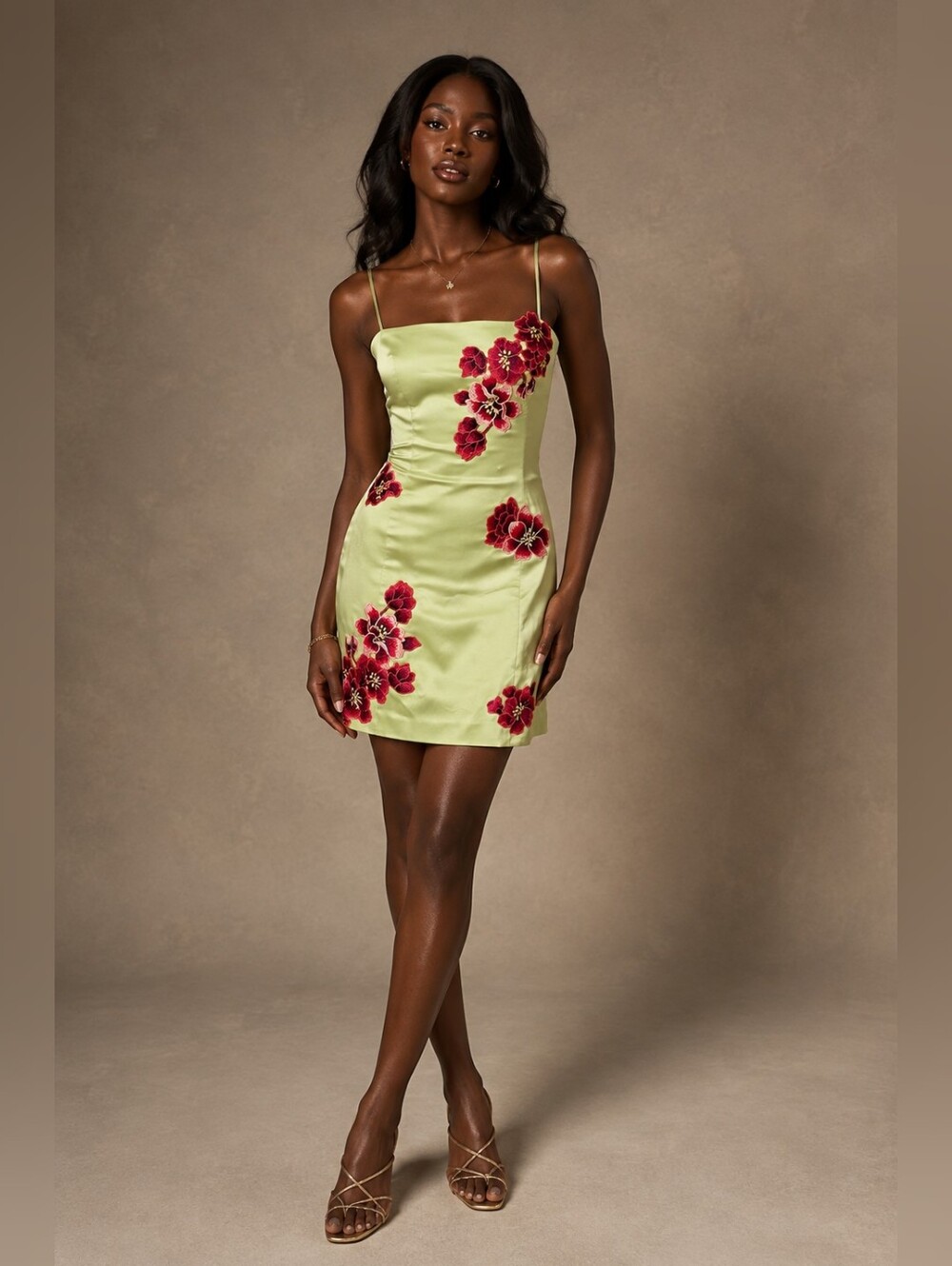 Green Floral Mini Dress | Reworked Satin Slip Dress | Cocktail Party Dress